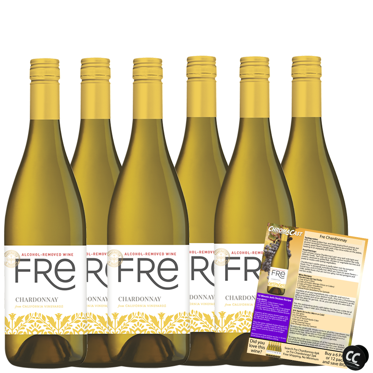 Sutter Home Fre Chardonnay Non-Alcoholic White Wine, Experience Bundle with Chromacast Pop Socket, Seasonal Wine Pairings & Recipes, 750ML Kit - GoDpsMusic