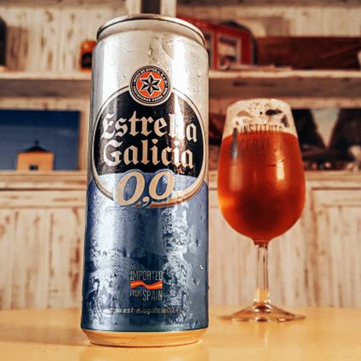 Estrella Galicia 0,0 Non-Alcoholic Beer, Made in Spain, 16.9oz/cans