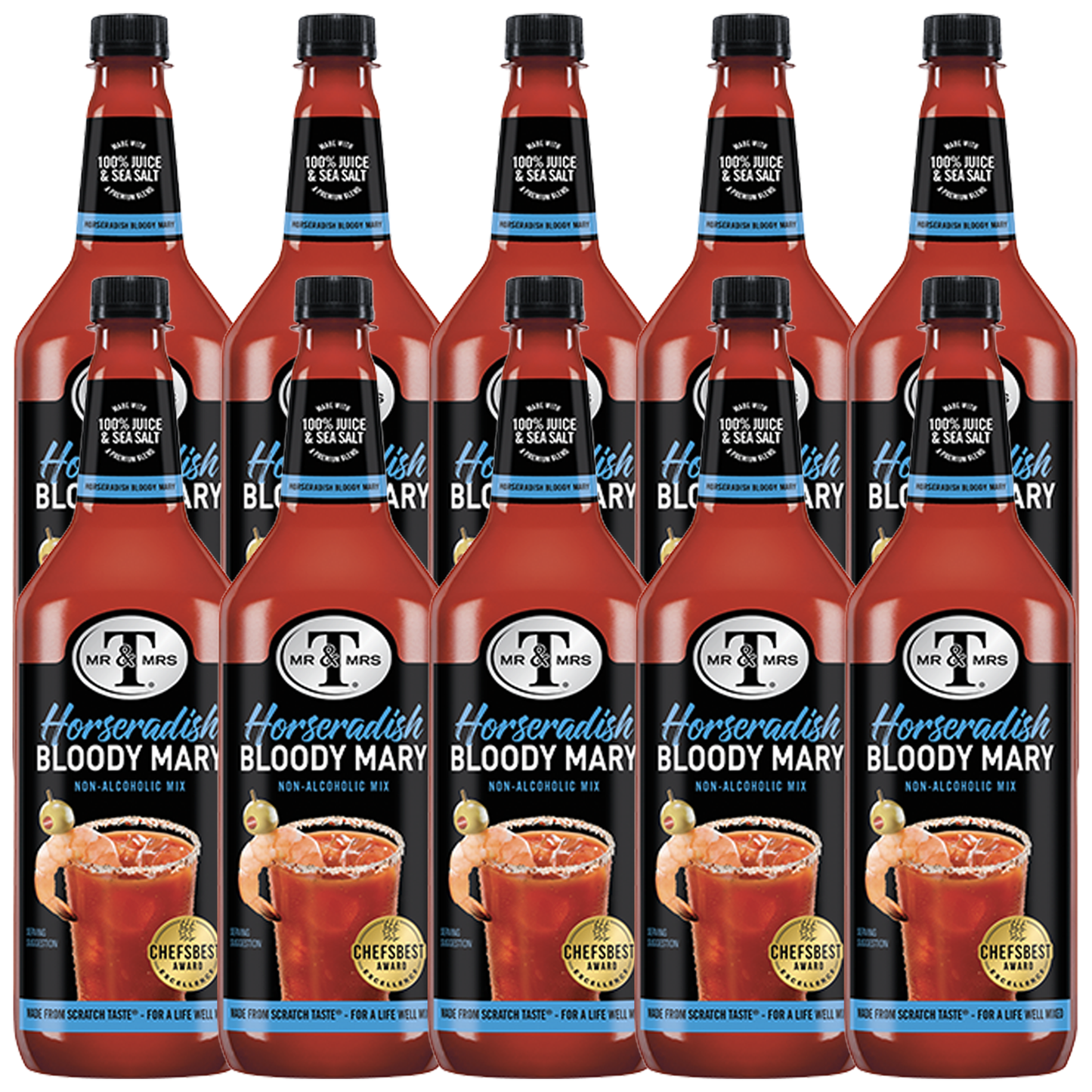 Mr & Mrs T Horseradish Bloody Mary Mix, 1L Bottle, – Premium Cocktail Mixer for Spicy Bloody Marys, Ready to Use - GoDpsMusic