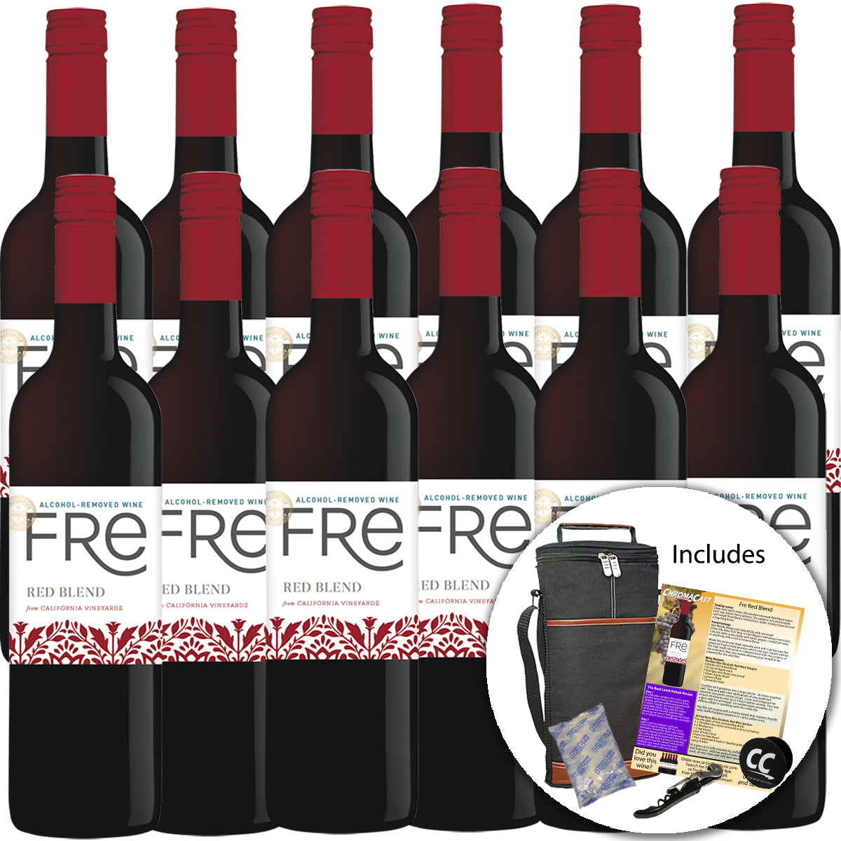 Sutter Home Fre Red Blend Non-Alcoholic Red Wine Experience Bundle with ChromaCast Pop Socket, Seasonal Wine Pairings & Recipes, 750ML KIT