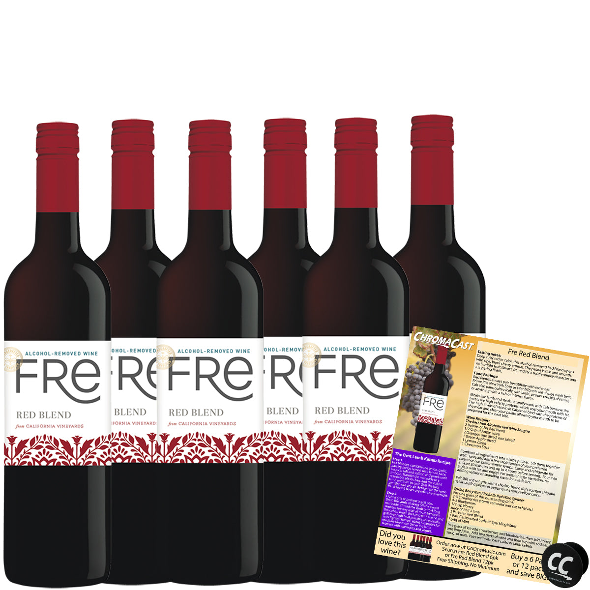 Sutter Home Fre Red Blend Non-Alcoholic Red Wine Experience Bundle with ChromaCast Pop Socket, Seasonal Wine Pairings & Recipes, 750ML KIT