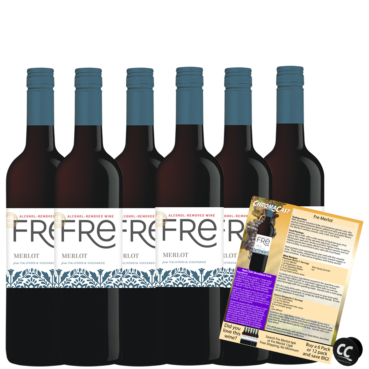 Sutter Home Fre Merlot Non-Alcoholic Red Wine, Experience Bundle with ChromaCast Pop Socket, Seasonal Wine Pairings & Recipes, 750ML Kit - GoDpsMusic