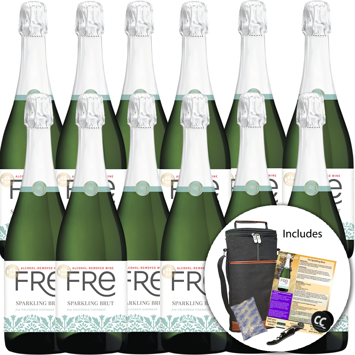 Sutter Home Fre Sparkling Brut Non-Alcoholic Champagne Experience Bundle with ChromaCast Pop Socket, Seasonal Wine Pairings & Recipes, 750ML Kit - GoDpsMusic