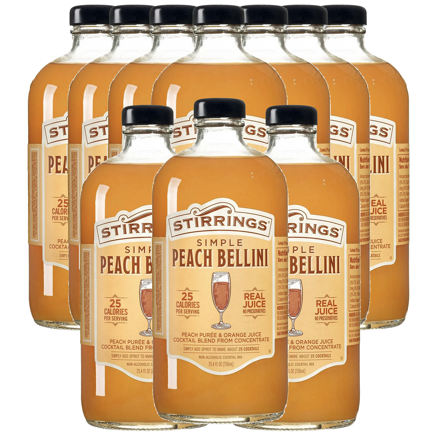 Stirrings Peach Bellini Mix 750ml Bottles - Real Juice No Preservatives - 90 Calories - Drink Mixer - GoDpsMusic