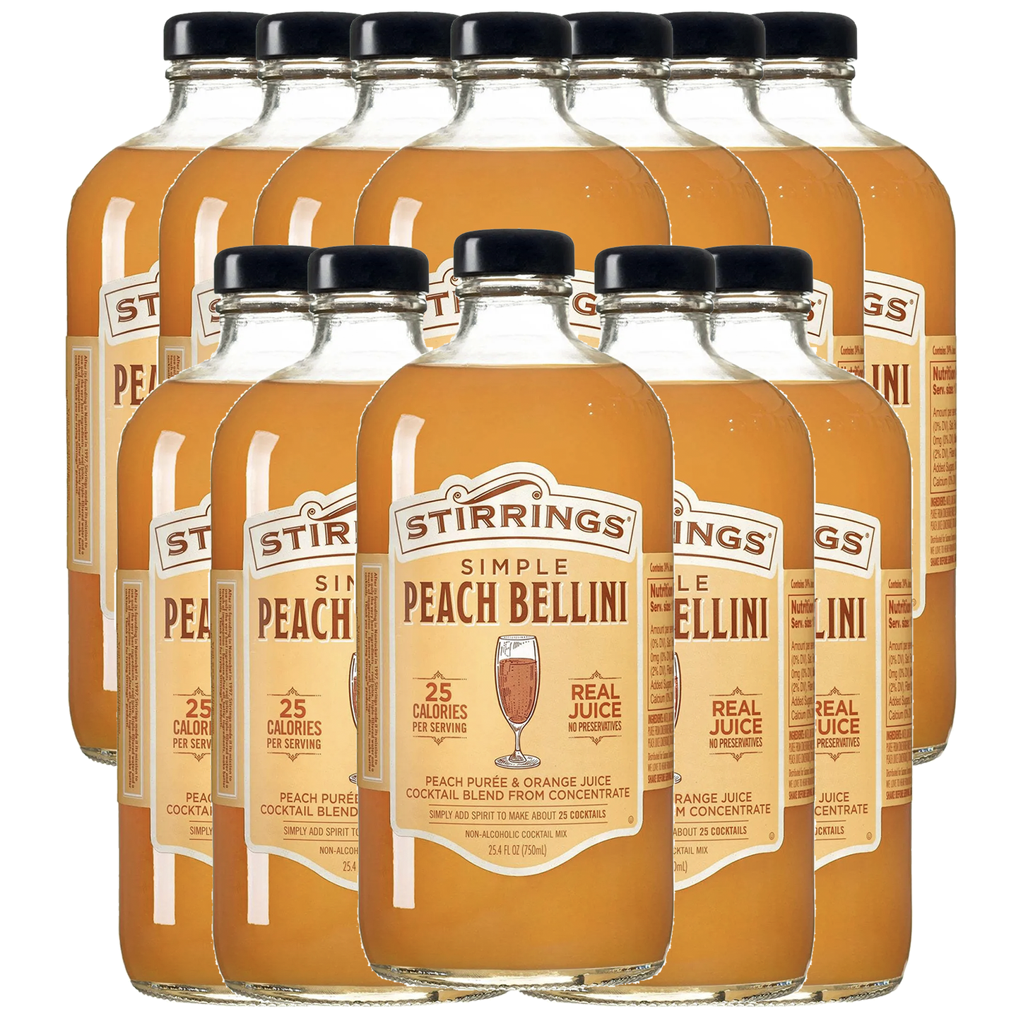 Stirrings Peach Bellini Mix 750ml Bottles - Real Juice No Preservatives - 90 Calories - Drink Mixer - GoDpsMusic