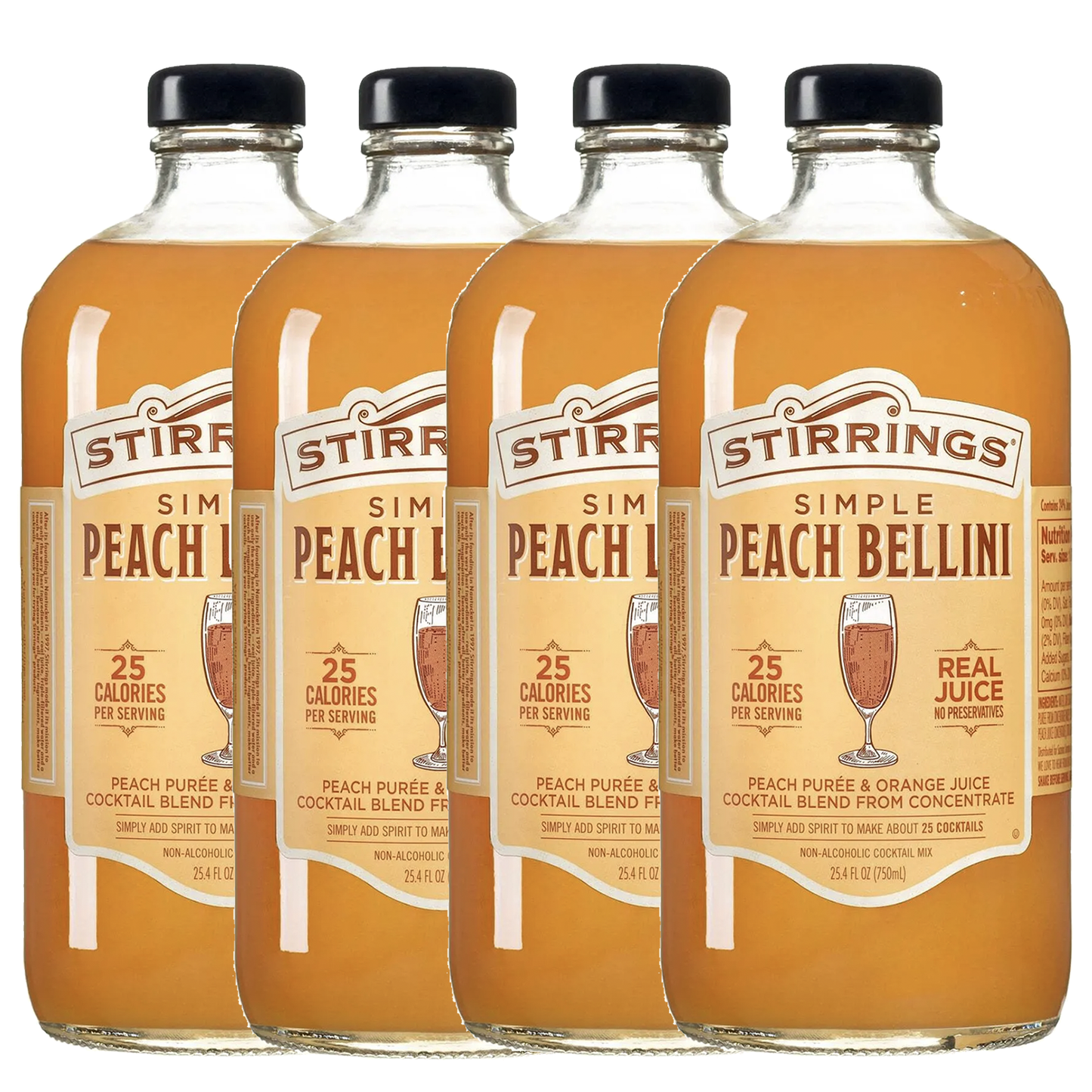 Stirrings Peach Bellini Mix 750ml Bottles - Real Juice No Preservatives - 90 Calories - Drink Mixer - GoDpsMusic