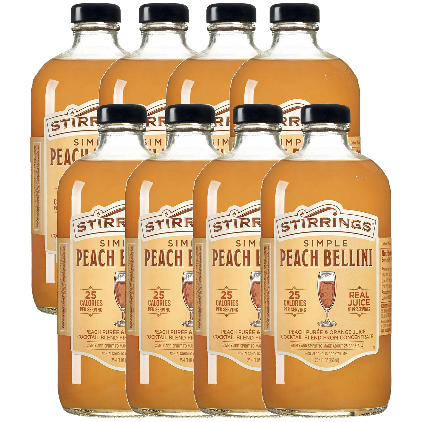 Stirrings Peach Bellini Mix 750ml Bottles - Real Juice No Preservatives - 90 Calories - Drink Mixer - GoDpsMusic
