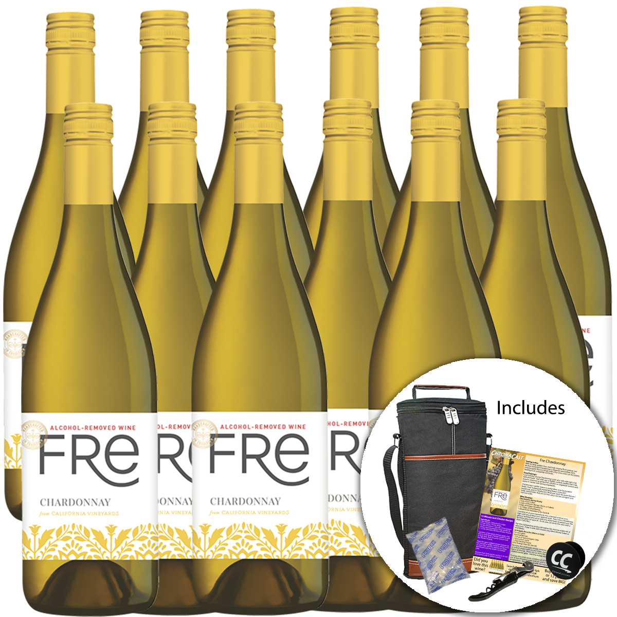 Sutter Home Fre Chardonnay Non-Alcoholic White Wine, Experience Bundle with Chromacast Pop Socket, Seasonal Wine Pairings & Recipes, 750ML Kit - GoDpsMusic