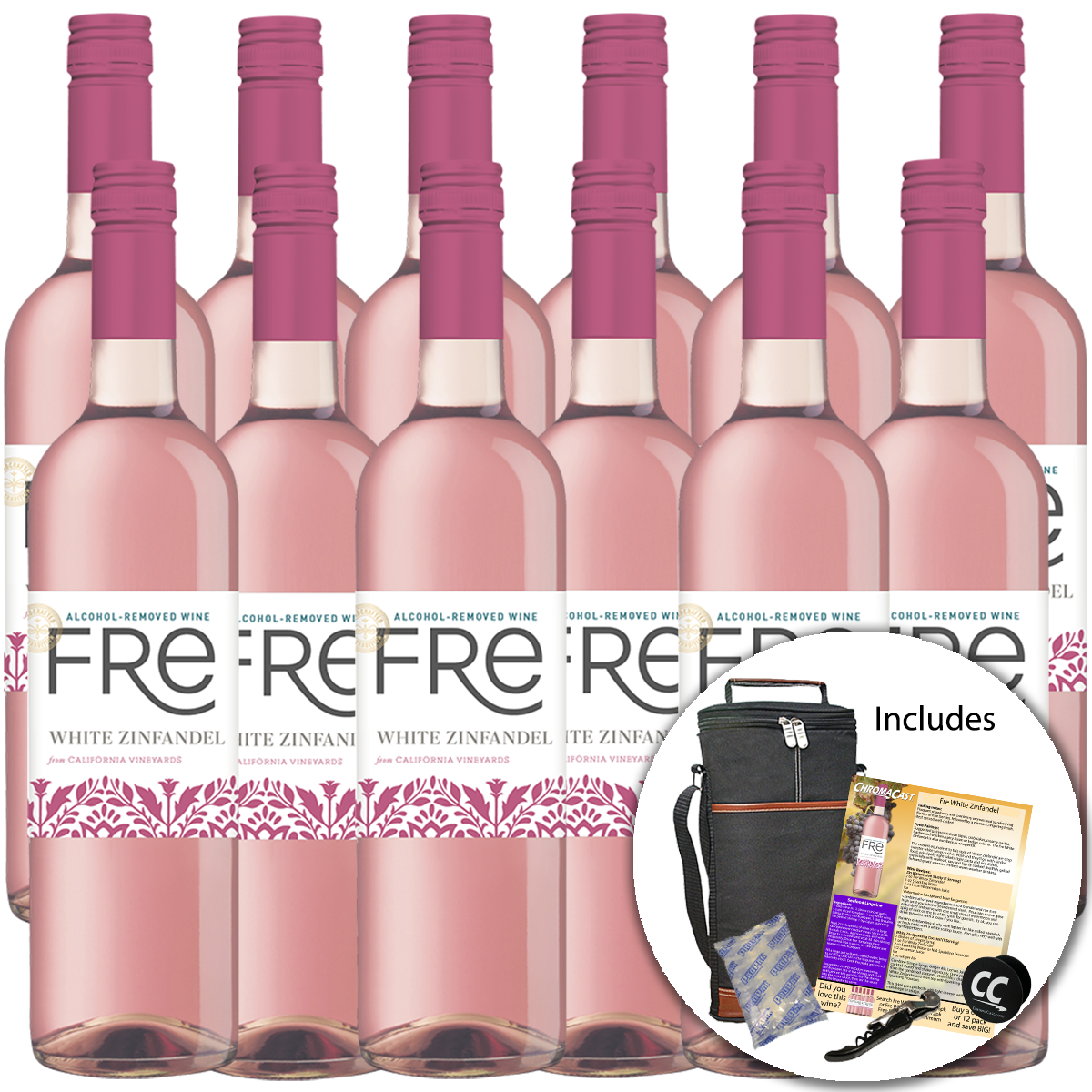 Sutter Home Fre White Zinfindel Non-Alcoholic Wine Experience Bundle with ChromaCast Pop Socket, Seasonal Wine Pairings & Recipes, 750ML Kit - GoDpsMusic