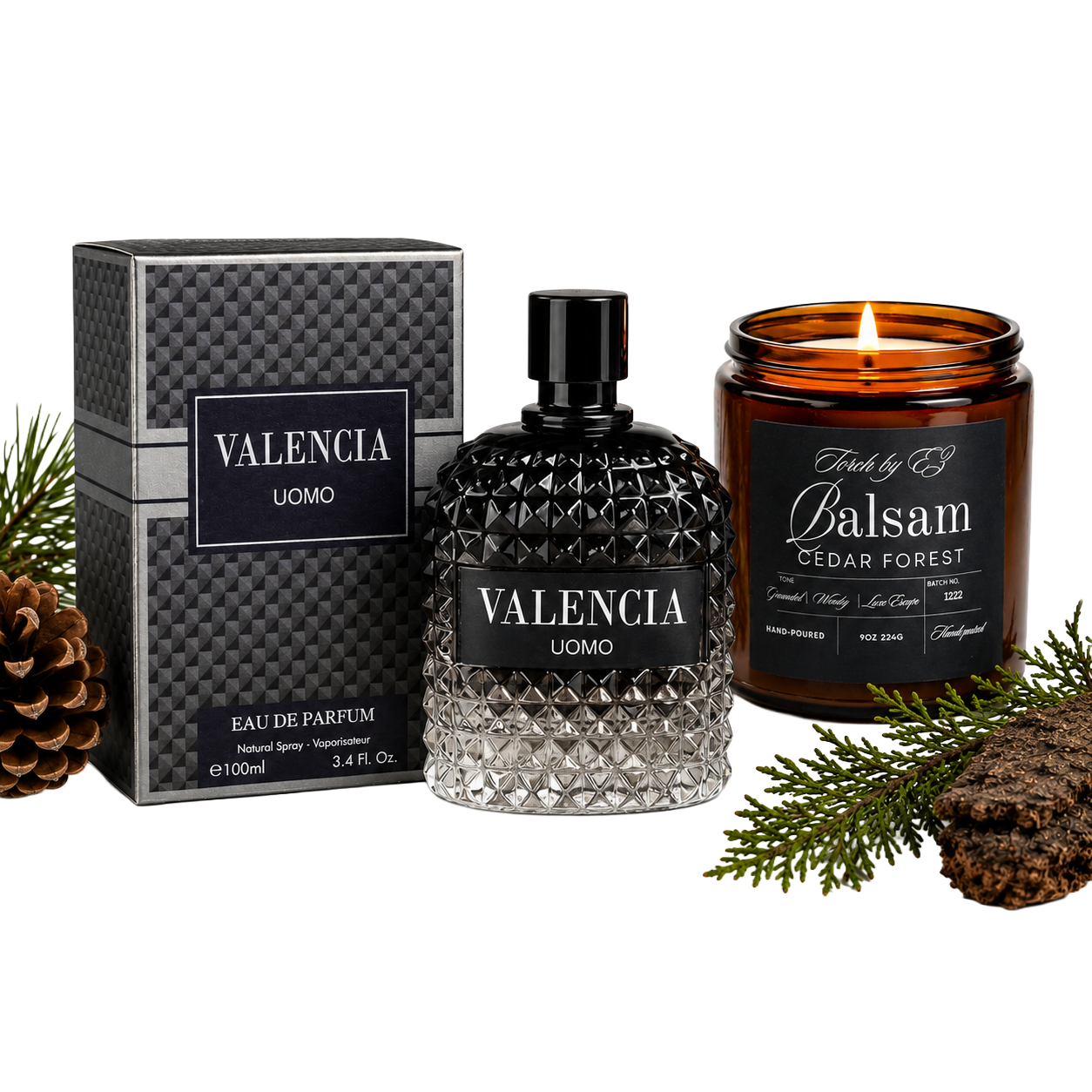 Balsam Cedar Forest Candle & Cologne Gift Set for Men – Balsam Cedar Forest (9oz) + Valencia Uomo Cologne