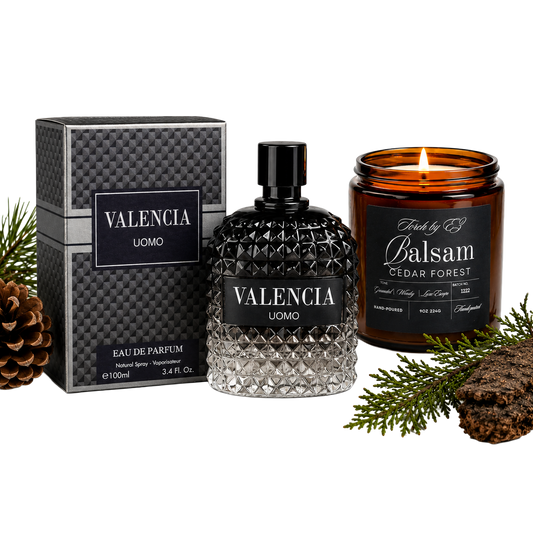 Balsam Cedar Forest Candle & Cologne Gift Set for Men – Balsam Cedar Forest (9oz) + Valencia Uomo Cologne