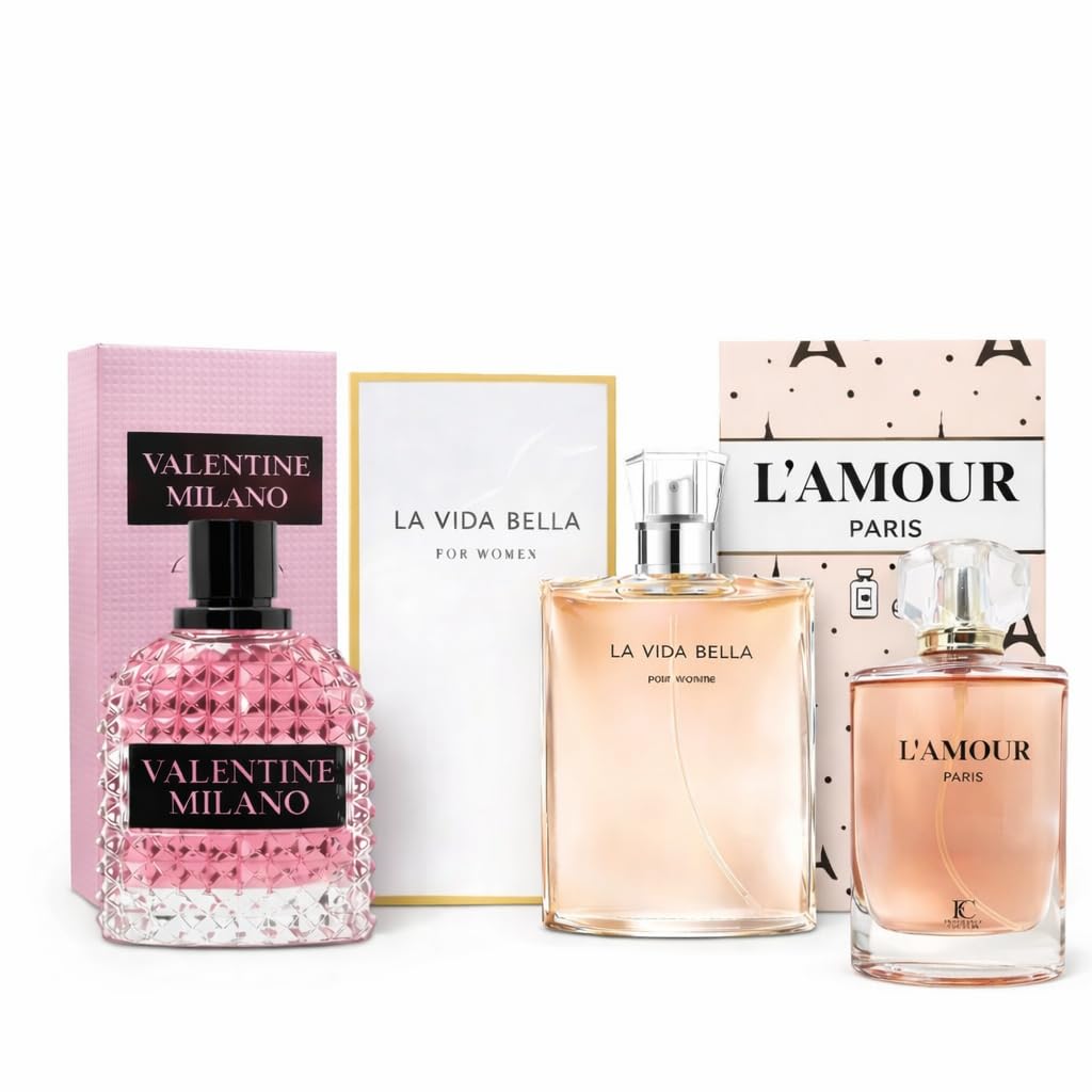 Women’s Perfume Set – Valentine Milano, La Vida Bella & L’Amour Paris (3 Pack) 3.4 fl oz (100 mL) Each