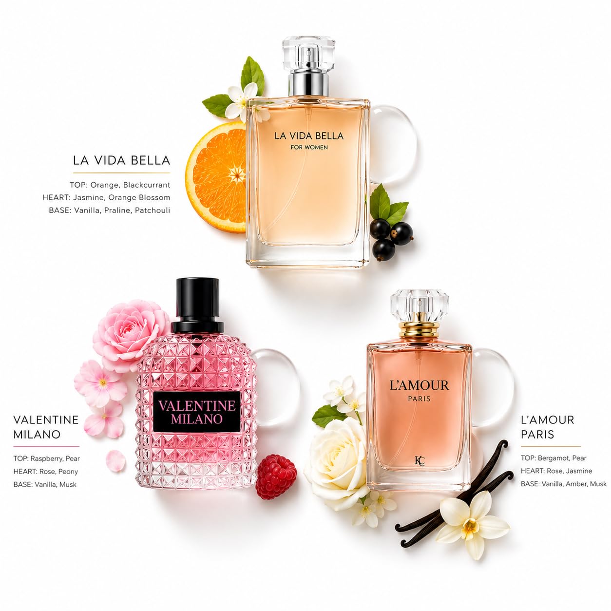 Women's Perfume Trio – Citrus Blossom, Rose Berry & Vanilla Floral Eau De Parfum Collection
