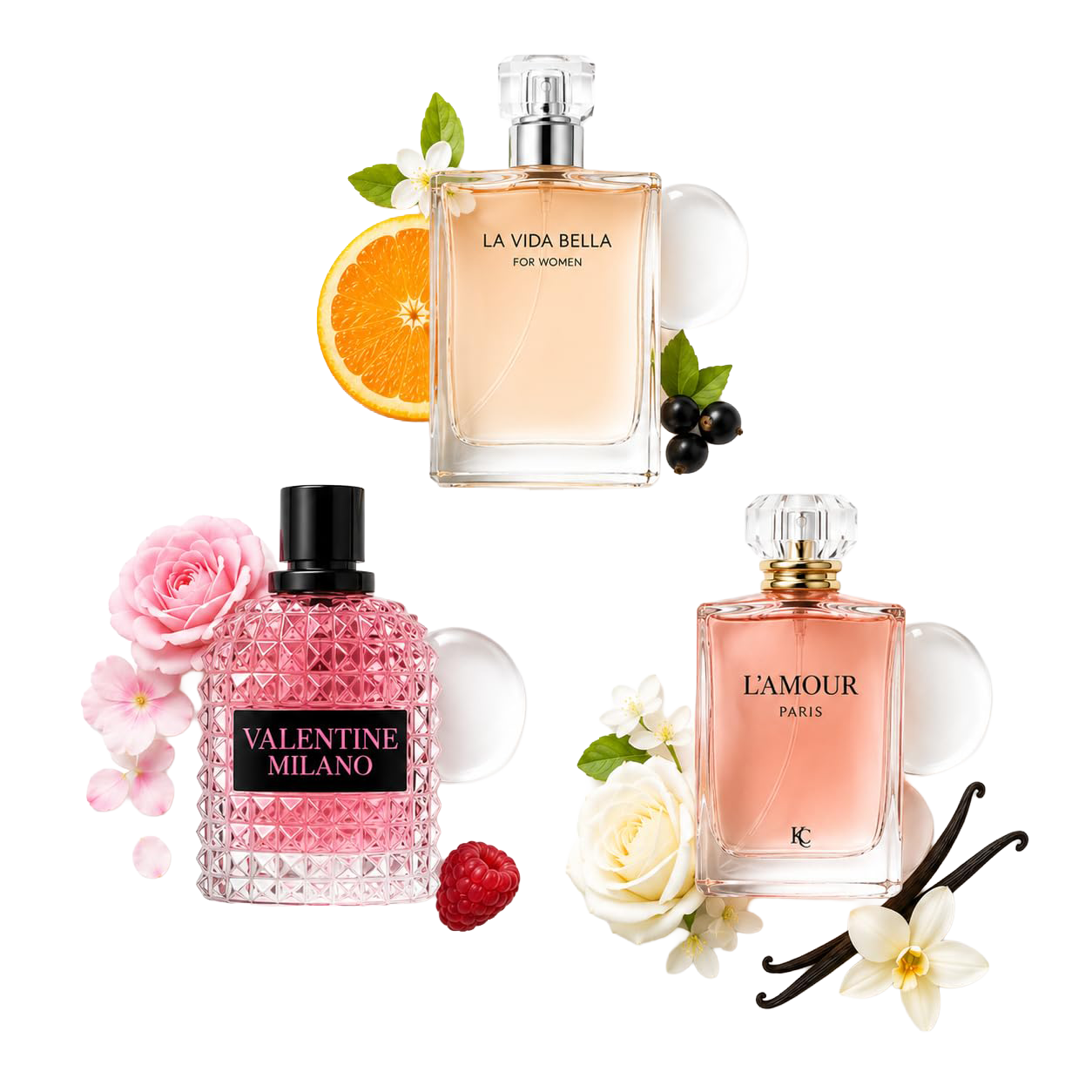 Women's Perfume Trio – Citrus Blossom, Rose Berry & Vanilla Floral Eau De Parfum Collection