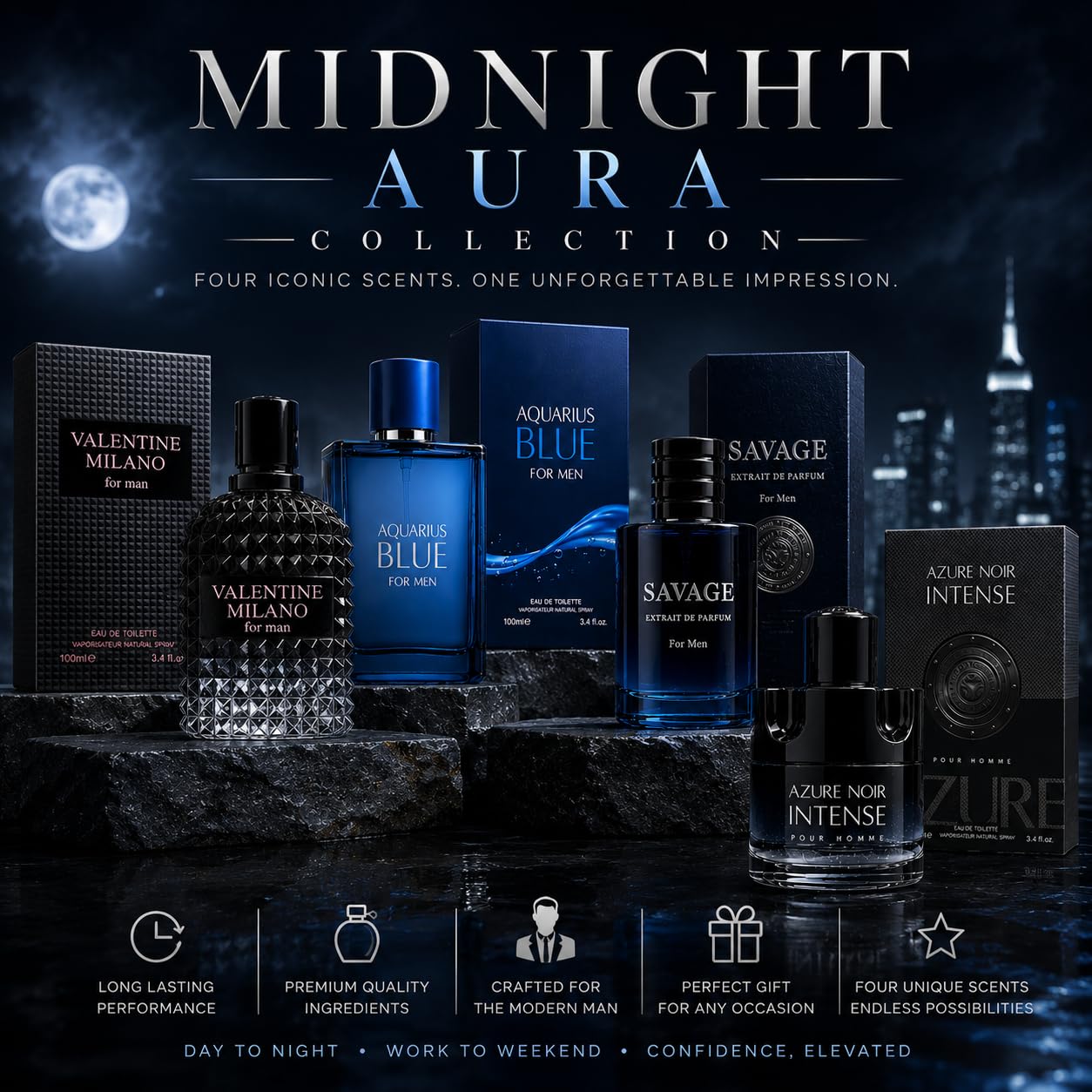Midnight Aura Collection Men’s Cologne Gift Set – 4 Pieces