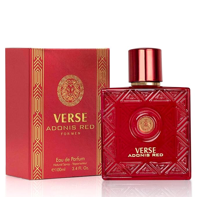 Verse Adonis Red for Men - 100ml Eau De Parfum Spray - Fruity Warm & Floral Fragrance Smell Fresh All Day Long Lasting Includes NovoGlow Carrying Pouch Gift for All Occasions