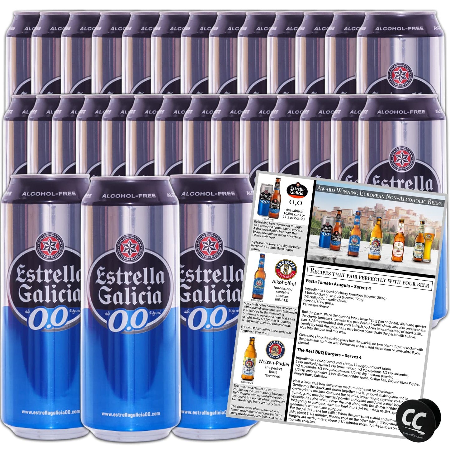 Estrella Galicia 0,0 Non-Alcoholic Beer, Made in Spain, 16.9oz/cans