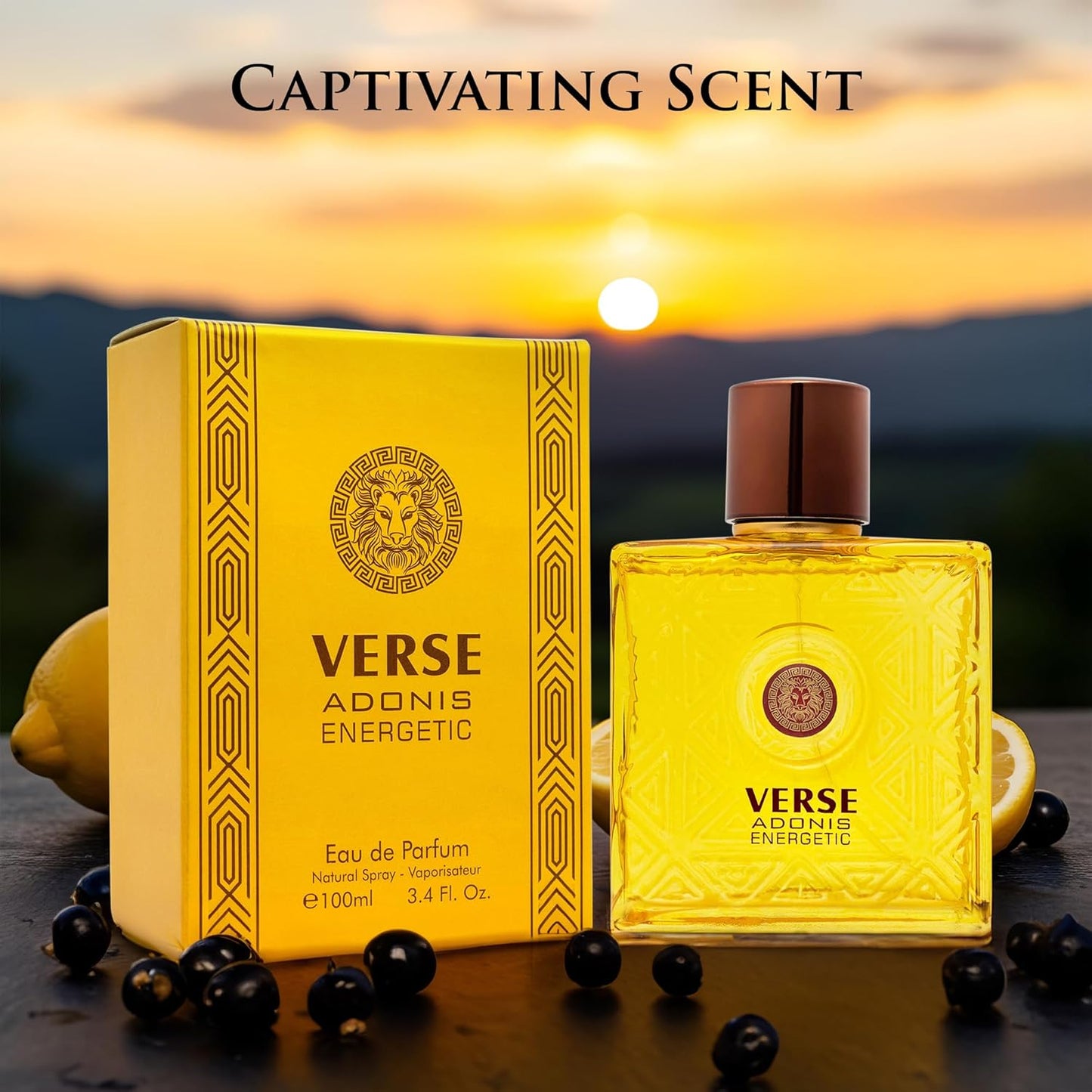 Verse Adonis Energetic for Men - Long-Lasting Fresh Fragrance, Bold & Invigorating Scent, Perfect for Day & Night Wear, Energizing & Powerful Aroma, 3.4 Fl Oz (100ml) Eau de Parfum Bottle Spray Par