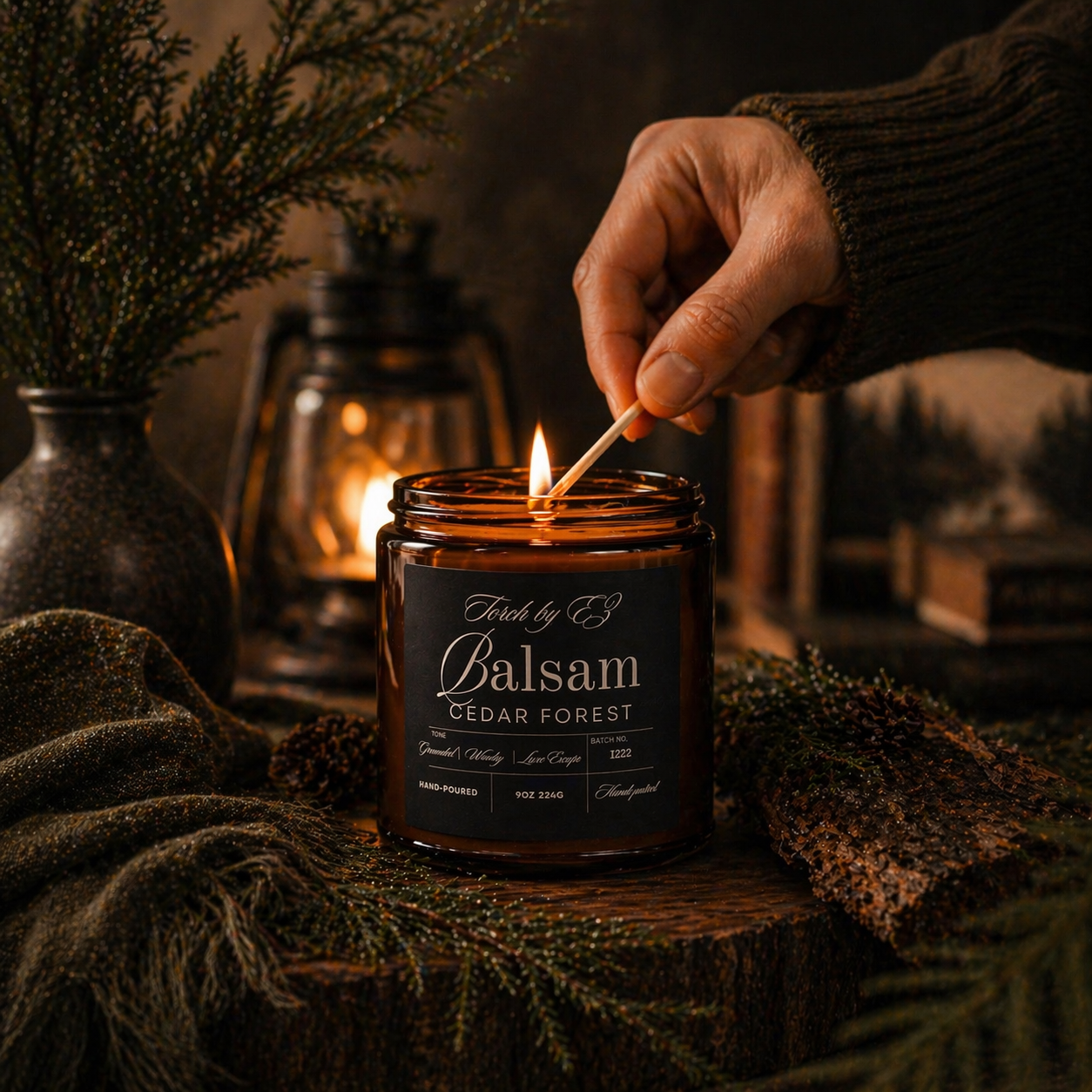 Balsam Cedar Forest Candle & Perfume Gift Set for Women – Balsam Cedar Forest (9oz) + Valencia Uomo Fantasy Perfume
