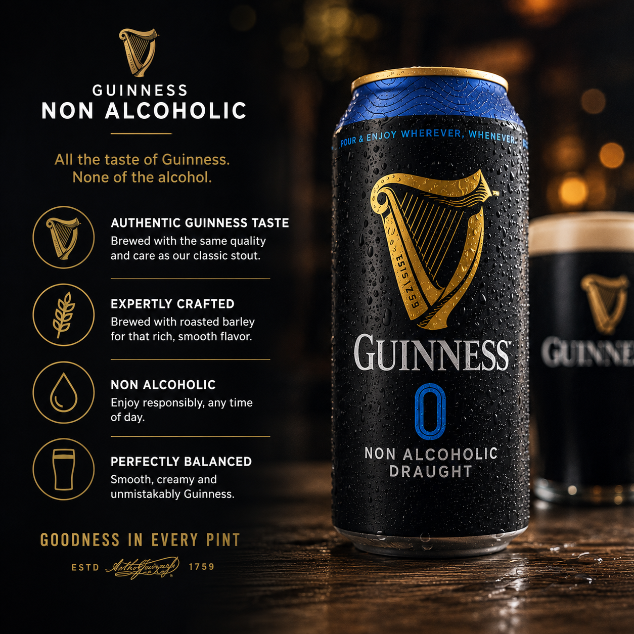 Guinness 0 Zero Non-Alcoholic Draught Stout Beer | 14.9oz Cans |