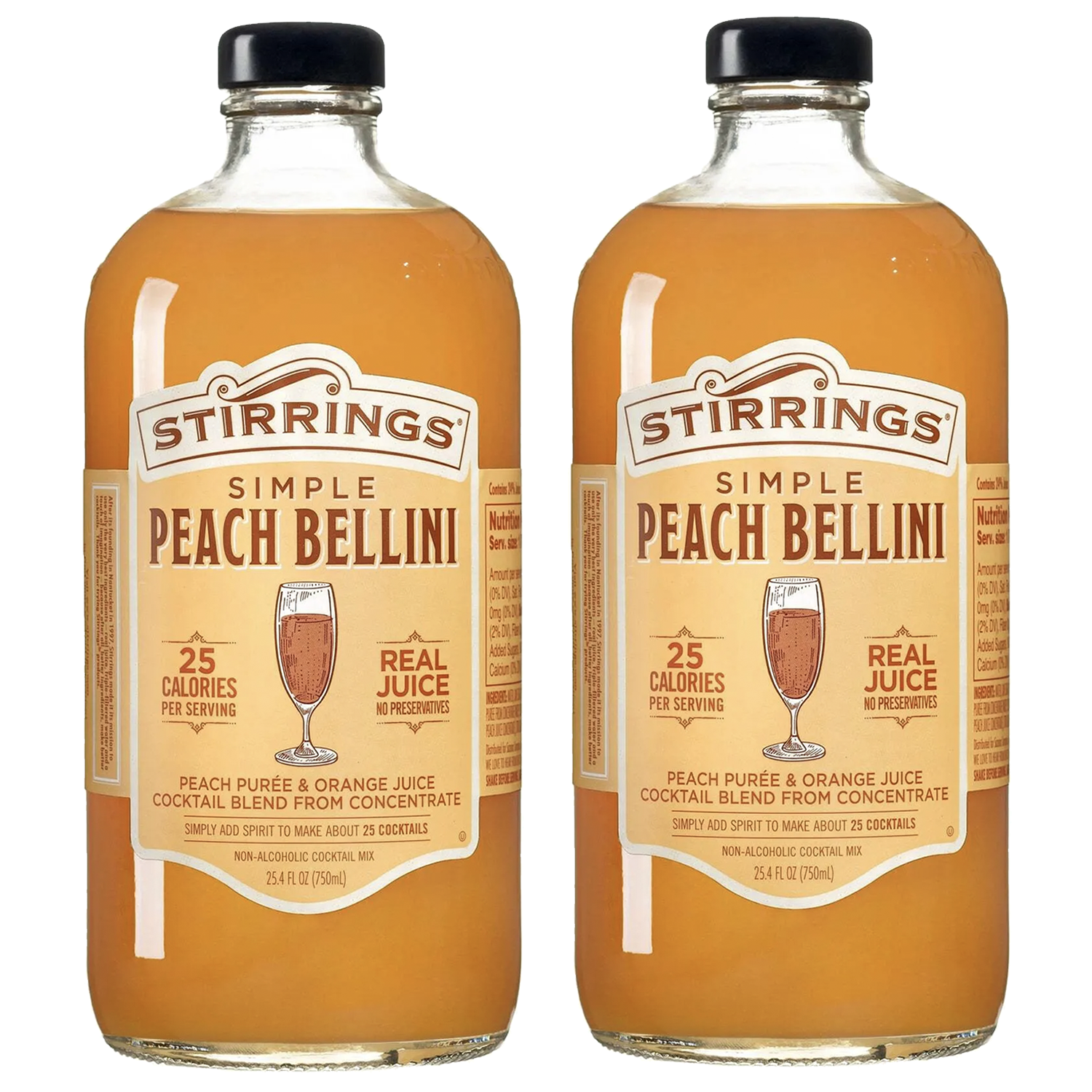 Stirrings Peach Bellini Mix 750ml Bottles - Real Juice No Preservatives - 90 Calories - Drink Mixer - GoDpsMusic