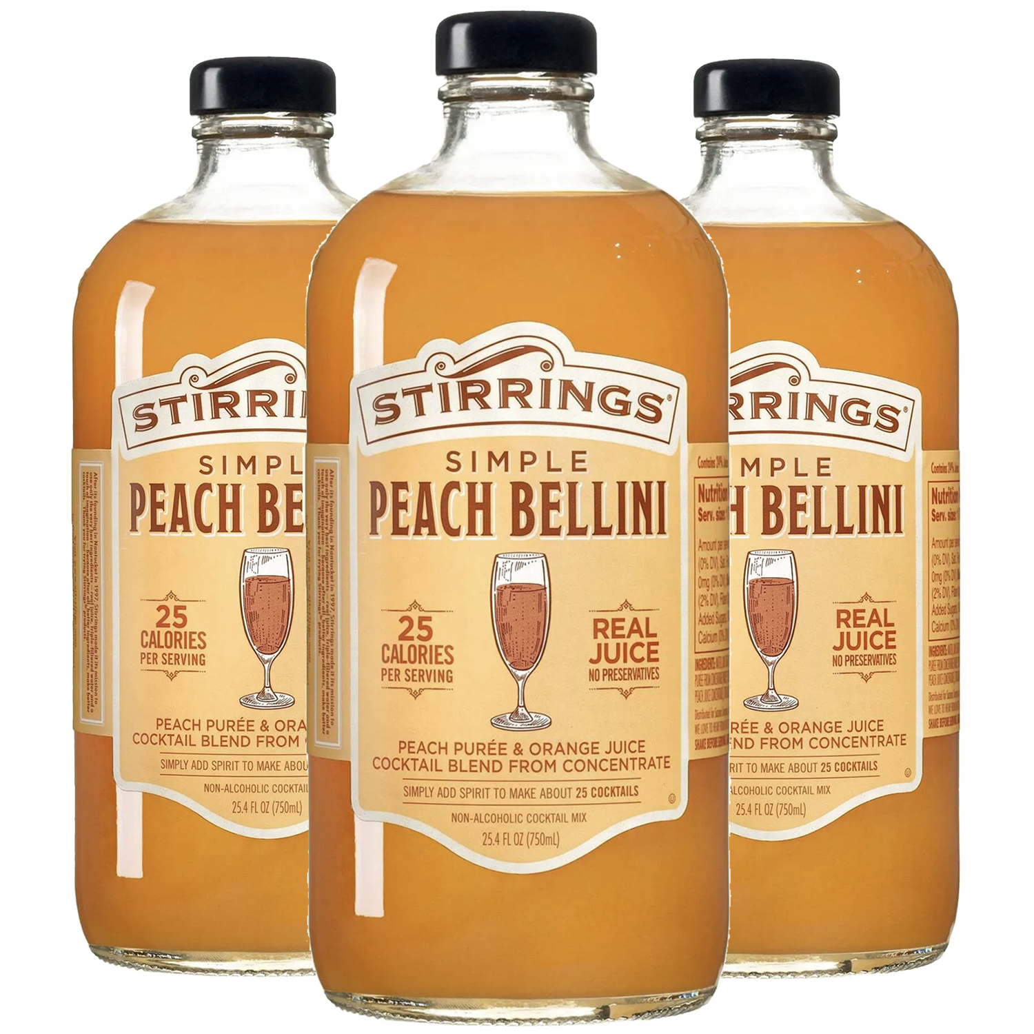 Stirrings Peach Bellini Mix 750ml Bottles - Real Juice No Preservatives - 90 Calories - Drink Mixer - GoDpsMusic