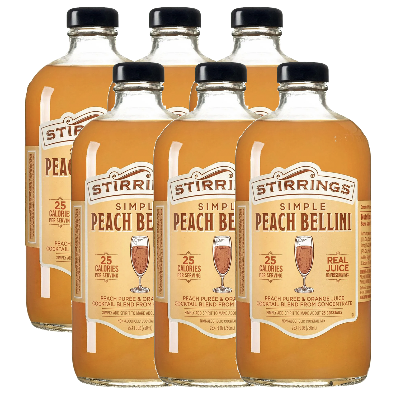 Stirrings Peach Bellini Mix 750ml Bottles - Real Juice No Preservatives - 90 Calories - Drink Mixer - GoDpsMusic