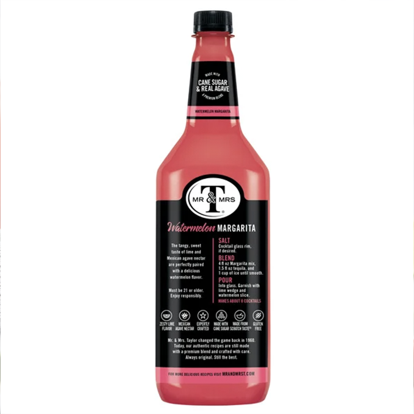 Mr & Mrs T Watermelon Margarita, 1L Bottle, – Premium Cocktail Mixer for Margaritas, Ready to Use