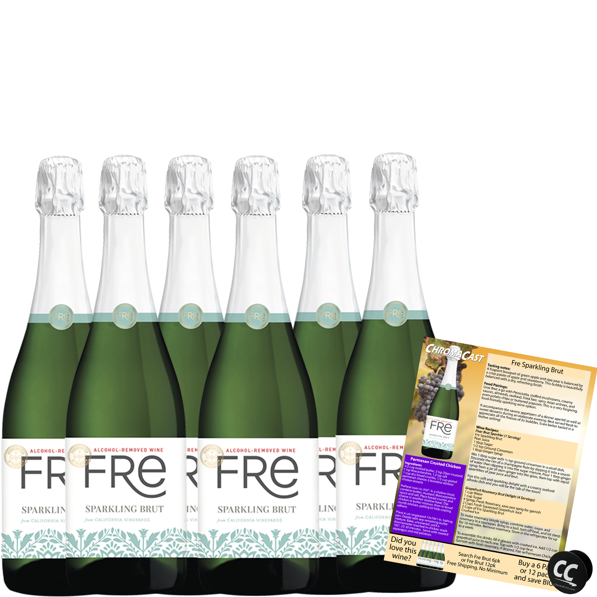 Sutter Home Fre Sparkling Brut Non-Alcoholic Champagne Experience Bundle with ChromaCast Pop Socket, Seasonal Wine Pairings & Recipes, 750ML Kit - GoDpsMusic